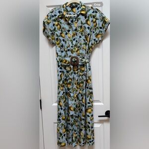 Zara Blue and White Puff Sleeve Wrap Dress